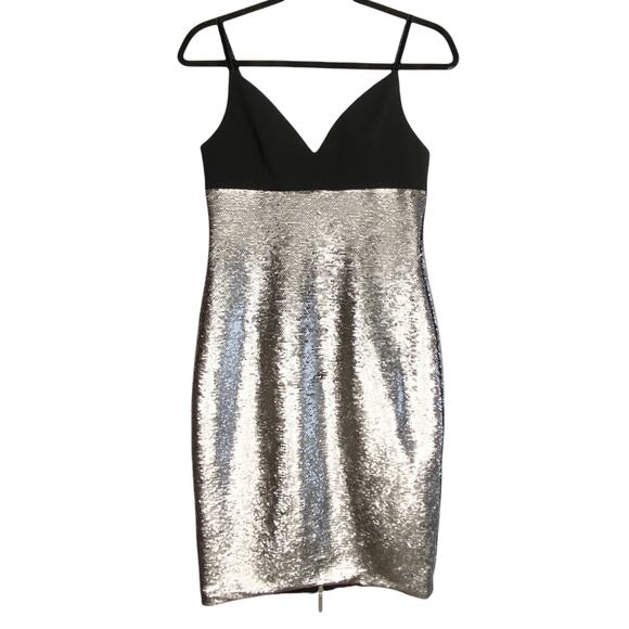 Bronx and Banco Silverfox Sequin Midi Dress in Black/ Silver Pewter, Size 6 - Picture 3 of 8